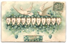 Mechanische-AK Brieftauben mit Grußbotschaft 1907 