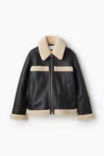 Fliegerjacke Leder Leder H&M Atelier Premium Selection Schwarz Beige M