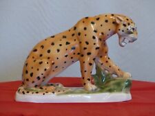 Sitzendorf fauchender Leopard Porzellan Tier Plastik Figur Gebrüder Voigt antik