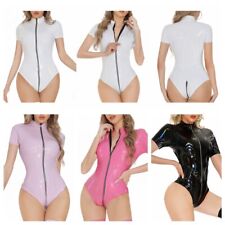 DE Damen Strampler Nachtclub Trikot Shiny Catsuit Wet Look Bodysuit Bodycon Rave
