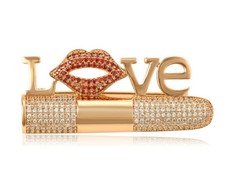 Luxus Brosche LOVE Zirkonia Lippen Anstecknadel 750er Rolled Gold 18K vergoldet