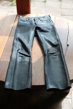Alte Veddel Kradlederhose - schwere dunkelblaue Rindlederjeans in D 34 !