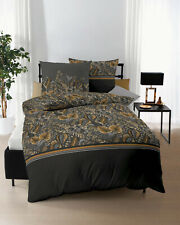 Kaeppel Mako Satin Bettwäsche Tika grau Blätter 135 x 200