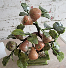 Jade Edelsteinbaum Bonsaibaum Jadebaum Birnen grün/rosa Naturstein Jadesteine