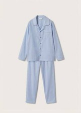 MANGO ♥ PYJAMA SCHLAFANZUG ♥ GR.128 CM • 7/8 JAHRE ♥ WEISS BLAU GESTREIFT