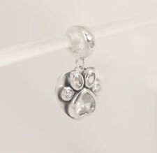 Charm Dangle 925 Silber Hund Pfote Herz Steinchen - Anhänger für Pandora Armband