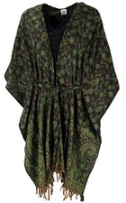 Flauschiger Kimono Mantel, Kimonokleid, Kaftan, Poncho - grün/schwarz