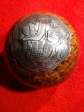 Schmuckdose Mangoholz Durchmesser 8 cm mit Elefantenmotiv alt