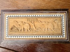 Holzkiste mit Deckel Schatulle Schmuckkästchen Kiste Elefanten  geschnitzt