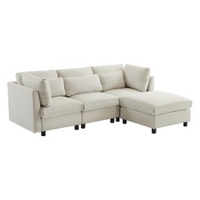 3-Sitzer Sofa mit Ottomane Modernes Ecksofa Couch Schlafcouch L-Form Sofa Beige