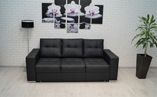 Schwarz Echtleder 3 er Sofa