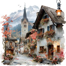 Deko Bild Dorf Berge Alpen