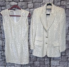 Renzo Kostüm creme Hochzeit Standesamt Gr 36 Samt Glizer-Knöpfe,Figurbetont,1L19