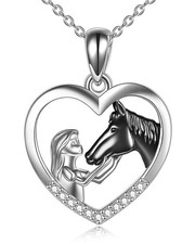 pferde mädchen geschenk,Mädchen und Pferd Halskette Silber Herz Anhänger Halsket