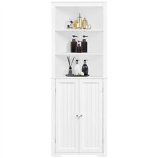 Badschrank Eckschrank Hochschrank Badezimmerschrank mit Ablagen & Türen, Weiß