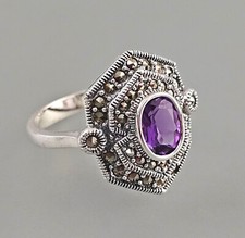 9923564-d Ring 925er Silber Amethyst violett Markasiten Gr.58 vintage
