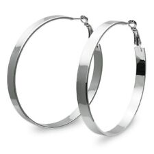 1 Paar Creolen Edelstahl breit silber Ohrringe Hoops glänzend groß flach Damen