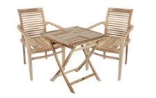 3-teilige Tischgruppe Sitzgruppe Garten Balkon Stapelstuhl Klapptisch Holz Teak