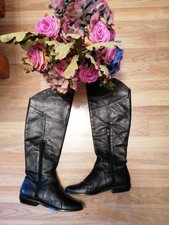 Damen  Görtz Stiefel Overknee schwarz  echtes Leder 37 flach Vintage Superleder