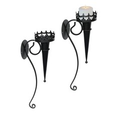 2er Set Wandkerzenhalter aus Metall Wanddeko Kerzenhalter Wandlicht schwarz