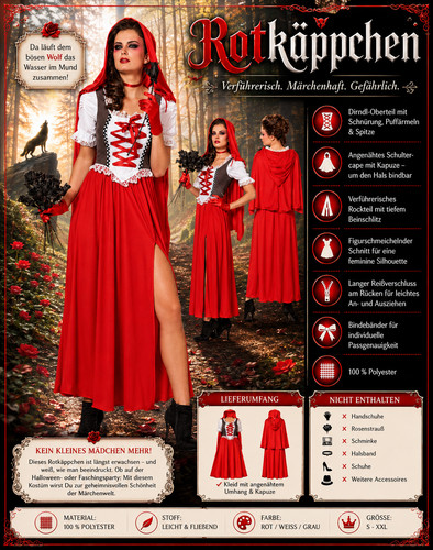 Rotkäppchen kostüm damen - rotkäppchen, gr