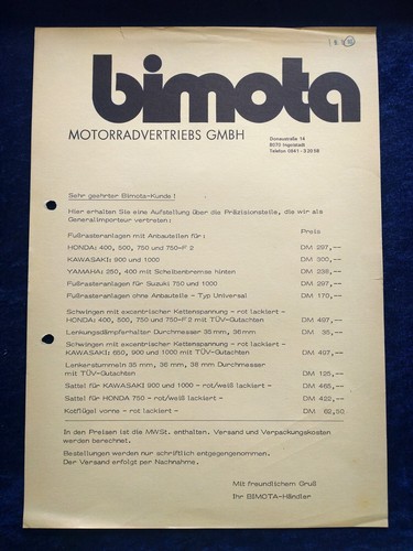 Bimota preisliste 1980 - bimota, 2.1980
