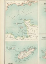 KARTE "Die Kanalinseln" (Alderney, Jersey, Guernsey) 125 Jahre alte Karte