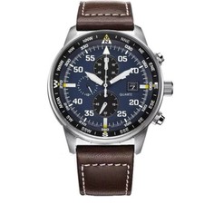 Herren Aviator Chronograph Schwarzes Zifferblatt Eco-Drive Uhr Calendar Quartz