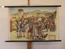 Wandbild Leben am Römischen Grenzwall 86x57 ~1960 vintage Germanic Limes chart