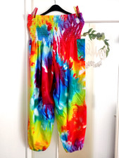 Damenhose, NEU, Größe 1XL (46), hohe gesmokte Taille, Taschen, Batikmuster