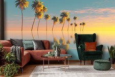 Fototapete Palmen Blau Sonne Orange Ozean VLIES TAPETE XXL + KLEISTER 374