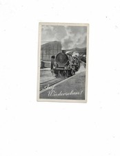 Alte Ansichtskarte Dampflok, Bahnhof, Geise, Waggons " Auf Wiedersehen "