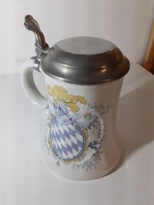 Bierkrug mit Zinndeckel - Dr. Merkle Atelier - handkoloriert - Bayern