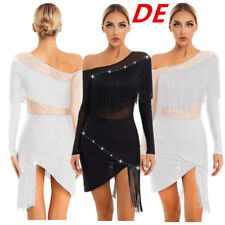 DE Damen Latein Tanzkleid Langarm Kleid mit Strass Jazz Chacha Salsa Tango Kleid