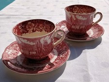 4 Teile PALISSY England THAMES RIVER SCENES in rot -Kaffeetassen mit Untertassen