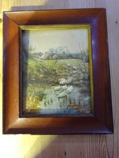 Ölbild, Enten am Teich, Entenschar, nach alten Meistern, hinter Glas, ca 1930