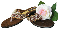 Pantoletten Sandalette Rot-Gold 40 Handgefertigt-Indien 3 cm Absatz Kunstleder