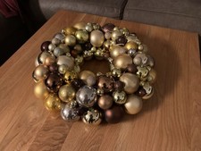 Kugelkranz Türkranz Advent Weihnachten Deko Kranz mit Lichterkette gold-braun