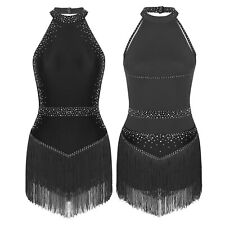 DE Damen Tanzkleid Quasten Tanzbody Latin Rumba Salsa Kleid Party Flapper Kleid