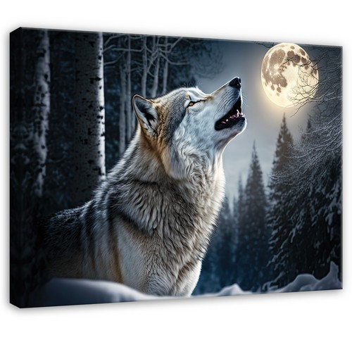 Leinwand wolf wald - leinwand, mond