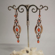 Jugendstil Korallenschmuck Ohrringe Vintage Silber 925/- vergoldet Antikstil