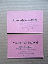 2 DDR  Wertmarken BSG Angelsport -  Freizeitbekleidung -  Limbach Oberfrohna