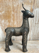 Deko Vintage Metall Intarsien Silber Hirsch Tierdeko Ethno Skulptur 20 cm