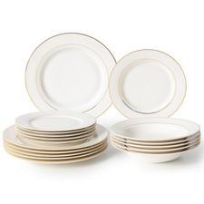 18tlg Tafelservice Porzellan Weiß Gold Teller Set für 6 Personen Geschirr