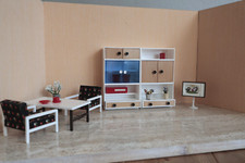 Wohnzimmer Puppenstuben Möbel für Puppenhaus Puppenmöbel  Vero DDR weiß Holz alt