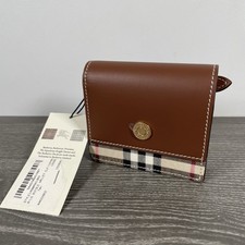 Burberry Vintage Check und Leder kleine Klapp Geldbörse | Karten / Münzen | unbenutzt