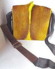 Umhänge-Tasche mit Kuhfell-Deckel, austauschbarer Deckel, Vollleder, braun/gelb