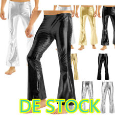 DE*Herren Schlaghose Shiny Metallic Glockenhose Pants Glänzend Gerade Bein Hose