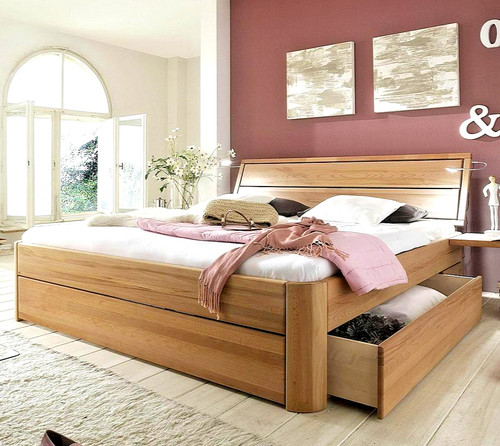 Massivholz bett mit schubladen - mit,