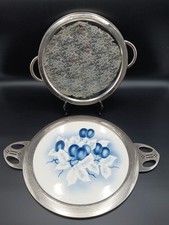 Art Déco Kuchenteller Tortenplatte, Porzellan Metall, Glas Metall, 2x Konvolut